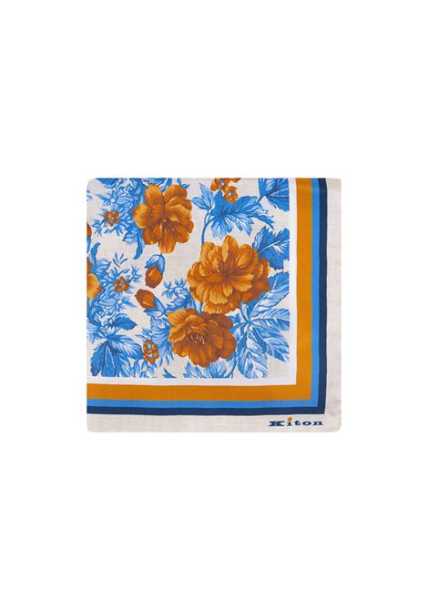 White Pocket Handkerchief With Blue And Orange Floral Print KITON | UPOCHCXB601214