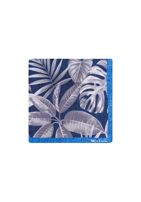 Navy Blue Pocket Handkerchief with Contrasting Foliage Print KITON | UPOCHCXB601219