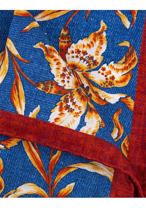 Blue Pocket Handkerchief With Orange Floral Pattern KITON | UPOCHCXB601229