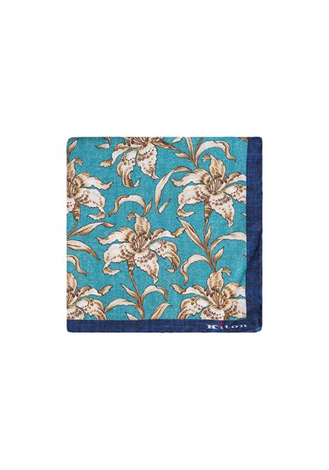 Turquoise Pocket Handkerchief With Beige Floral Pattern KITON | UPOCHCXB601232