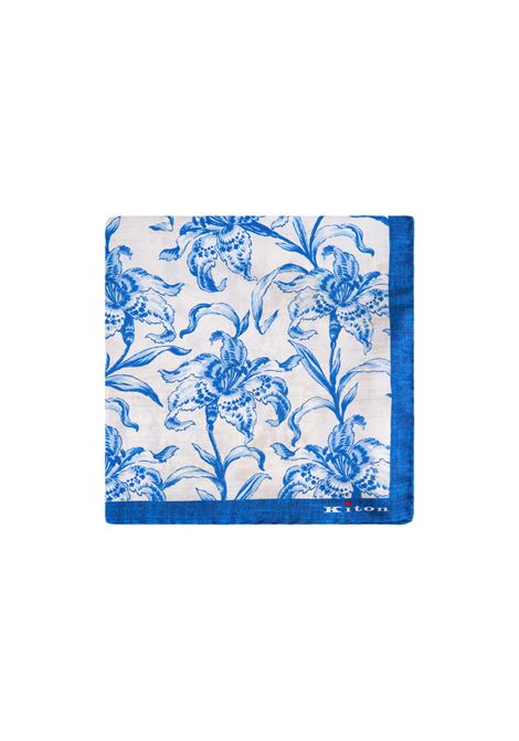 White Pocket Handkerchief With Blue Floral Pattern KITON | UPOCHCXB601235