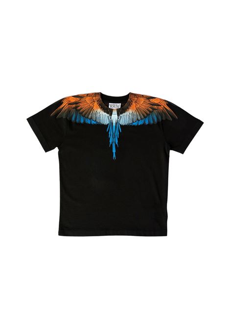 T-Shirt Nera Con Ali Sfumate Arancioni e Blu MARCELO BURLON KIDS | CBAA001S23JER0021020