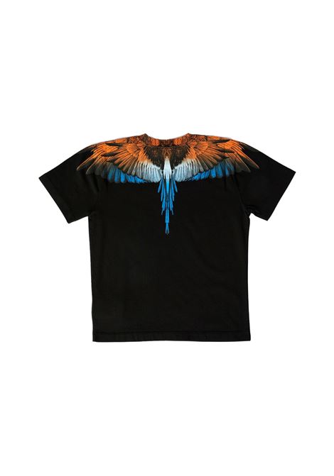 T-Shirt Nera Con Ali Sfumate Arancioni e Blu MARCELO BURLON KIDS | CBAA001S23JER0021020