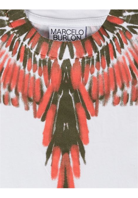 White T-Shirt With Red Wings Printed MARCELO BURLON KIDS | CBAA001S23JER0050120