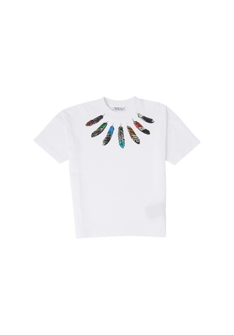 White T-Shirt With Feathers On Neckline MARCELO BURLON KIDS | CBAA003S23JER0020109