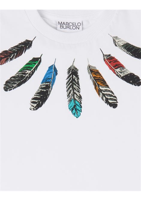 White T-Shirt With Feathers On Neckline MARCELO BURLON KIDS | CBAA003S23JER0020109