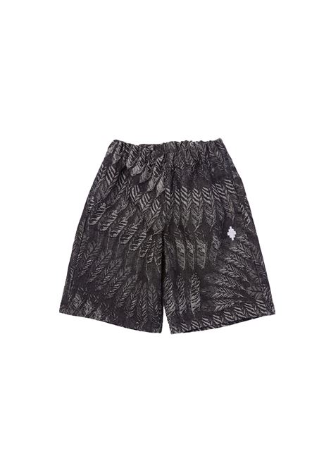 Black Denim Shorts With All-Over Feathers MARCELO BURLON KIDS | CBYC002S23DEN0021007