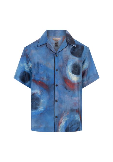 Dark Blue Silk Bowling Shirt With Artwork MARNI | CAMA0466I0-UTSF97BBB44