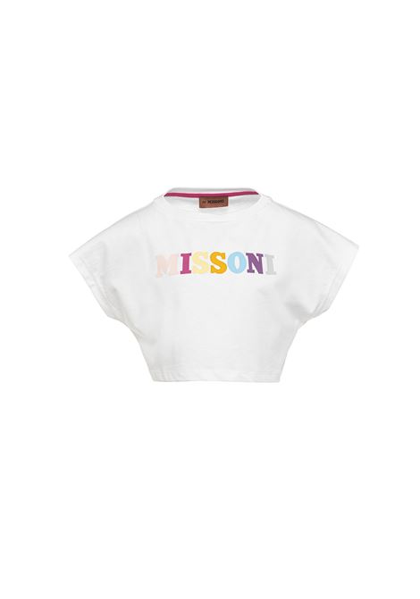 T-Shirt Crop Bianca Con Logo Multicolore MISSONI KIDS | MS8A51-Z0082100FU