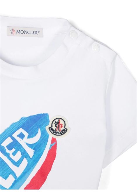 White T-Shirt With Print and Logo Patch MONCLER ENFANT | 8C000-15 8790N002