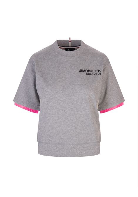 T-Shirt Grigia e Rosa Fluo Con Logo Adesivo MONCLER GRENOBLE | 8C000-01 809AD985
