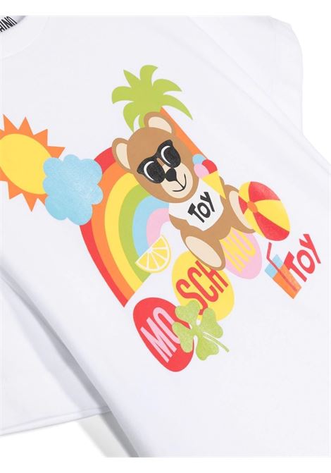 White T-Shirt With Moschino Teddy Bear On Holiday MOSCHINO KIDS | HDM050LBA0810101