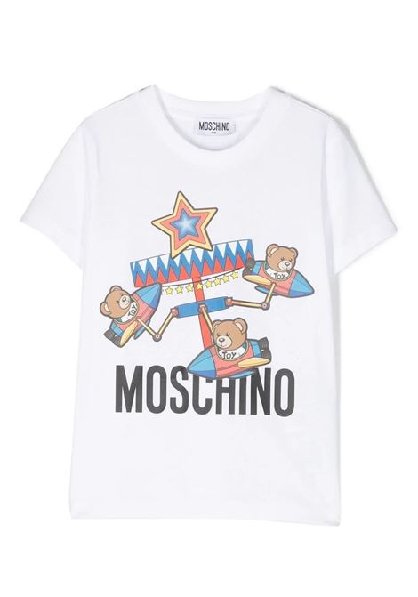 T-Shirt Bianca Moschino Teddy Bear Sulla Giostra MOSCHINO KIDS | HQM03ULAA2310101
