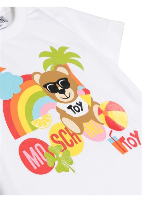 White T-Shirt With Moschino Teddy Bear On Holiday MOSCHINO KIDS | MMM031LBA0810101