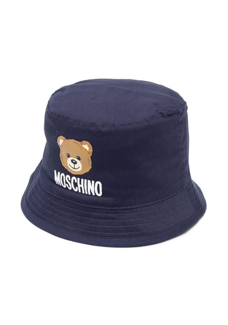 Moschino Teddy Bear Bucket Hat In Navy Blue Poplin MOSCHINO KIDS | MMX04ALMA0140016