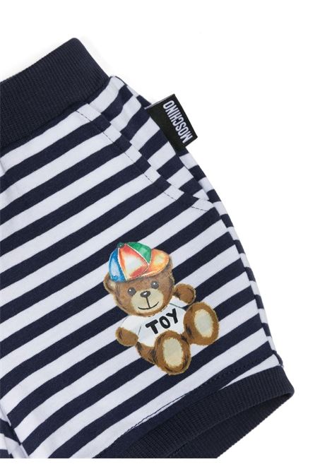 Moschino Teddy Bear Striped Set In White and Navy Blue MOSCHINO KIDS | MUG00ULBE0583120