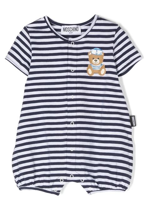 Blue Striped Short Playsuit With Sailor Teddy Bear  MOSCHINO KIDS | MUY052LBE0583120