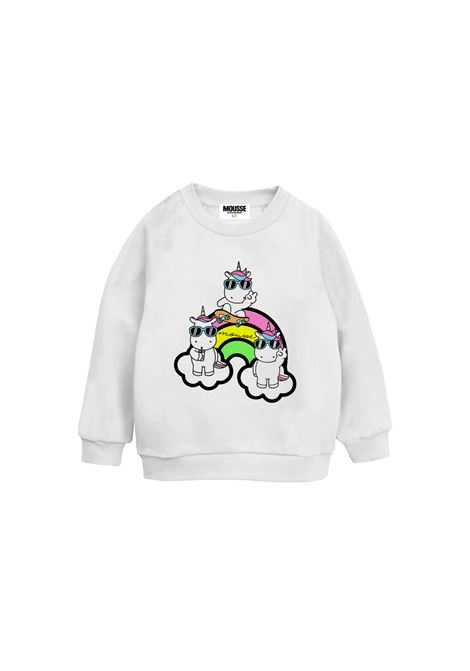 White Crew Neck Sweatshirt With Unicorn Boss Print  MOUSSE DANS LA BOUCHE | MKFG2261UNICA