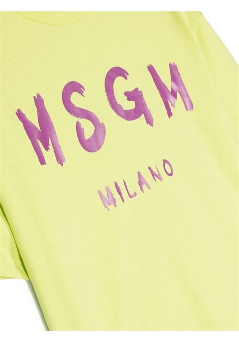 Lime T-Shirt With Brushed Logo MSGM KIDS | MS029315086
