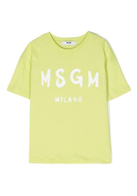 Lime T-Shirt With White Brushed Logo MSGM KIDS | MS029372086