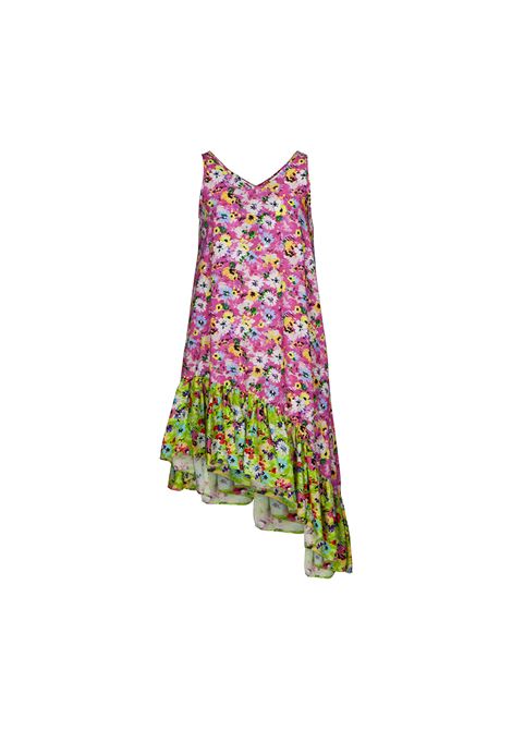 Multicolored Floral Dress With Color Block Design MSGM KIDS | MS029425044