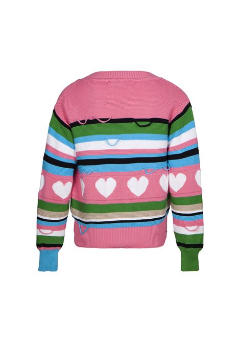 Pink Cardigan With Logo And Multicoloured Stripes MSGM KIDS | MS029432042