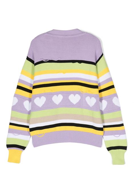 Lilac Cardigan With Logo And Multicoloured Stripes MSGM KIDS | MS029432071