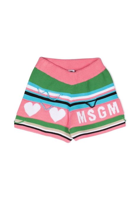 Pink Shorts With Logo And Multicoloured Stripes MSGM KIDS | MS029434042