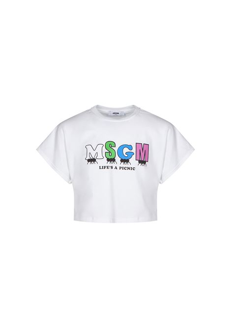 White Crop T-Shirt With Logo MSGM KIDS | MS029446001