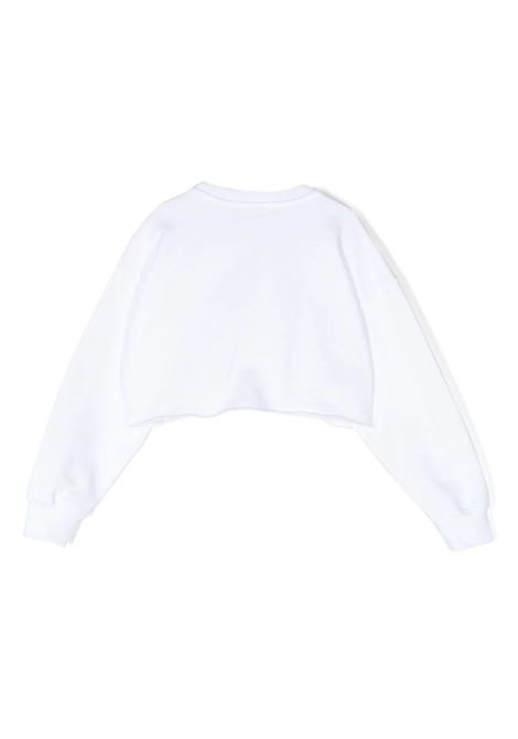 White Crop Sweatshirt With Sequins Logo MSGM KIDS | MS029449001