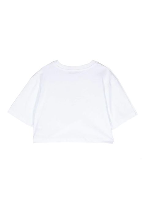 White Crop T-Shirt With Sequins Logo MSGM KIDS | MS029455001