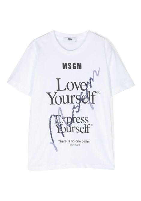White Love Yourself T-Shirt MSGM KIDS | MS029458001