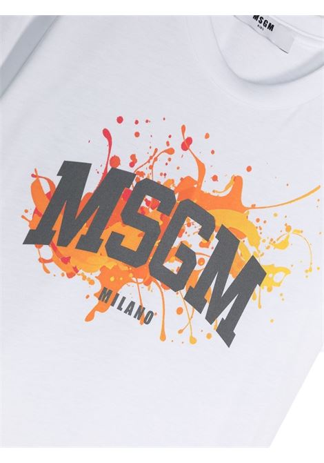 T-Shirt Bianca Con Logo e Macchia Di Colore MSGM KIDS | MS029545001