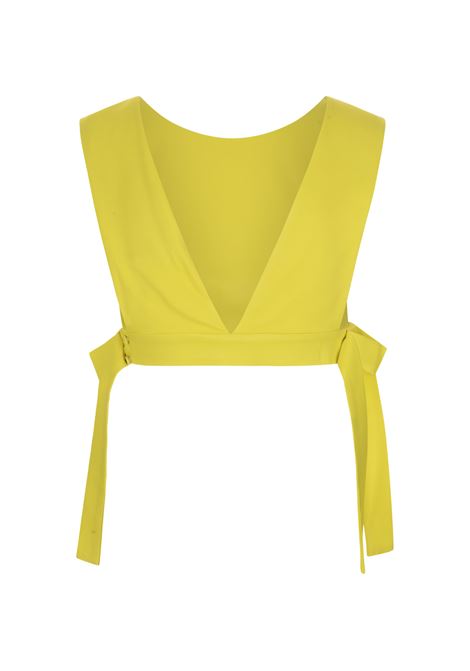 Lemon Yellow Crop Top With Side Bows MSGM | 3442MDM11-23731807