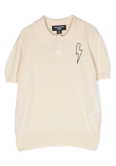 Cream Polo Shirt With Black Thunderbolt Stitched NEIL BARRETT KIDS | 033590013