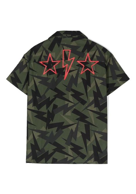 Military Green Shirt With Thunderbolt Pattern All-Over NEIL BARRETT KIDS | 033628200