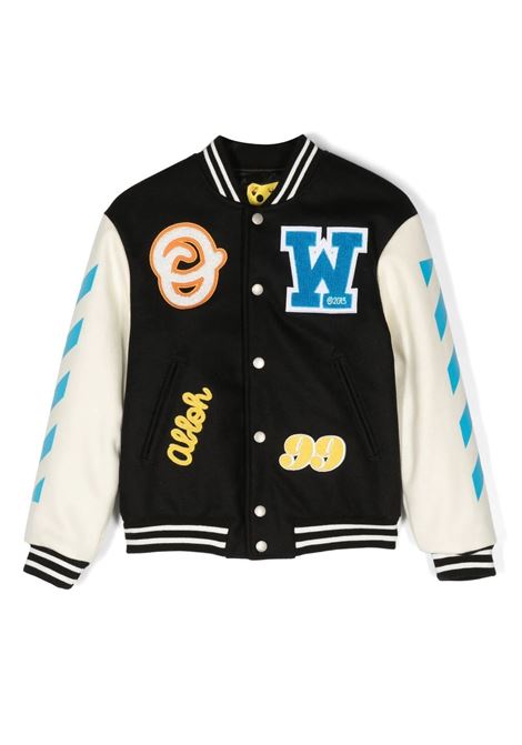 Black Varsity Bomber With Applications OFF-WHITE KIDS | OBEH001S23FAB0011045