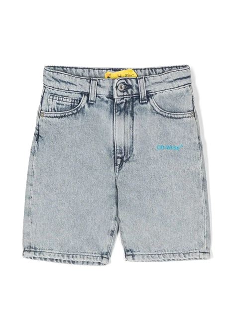 Grey Helvetica Bermuda Shorts With Diagonals OFF-WHITE KIDS | OBYC001S23DEN0024045