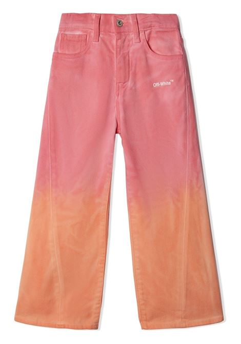 Helvetica Wide Leg Jeans With Bleached Effect  OFF-WHITE KIDS | OGCA009S23FAB0018601