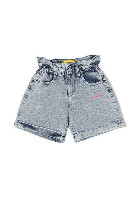 Blue Helvetica Shorts With Diagonals OFF-WHITE KIDS | OGYC002S23DEN0014032