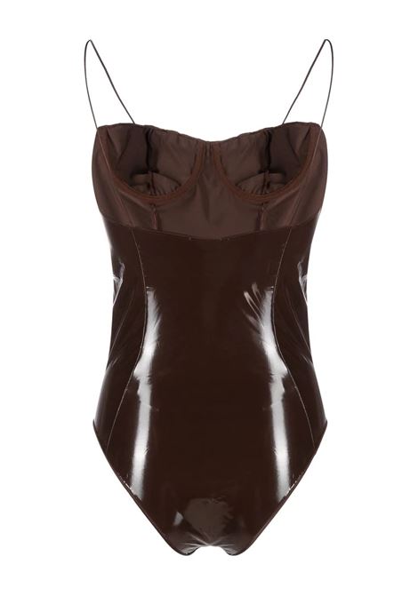 Chocolate Latex Balconette Maillot One-Piece Swimsuit OSEREE | XBS238-LATEXCHOCOLATE