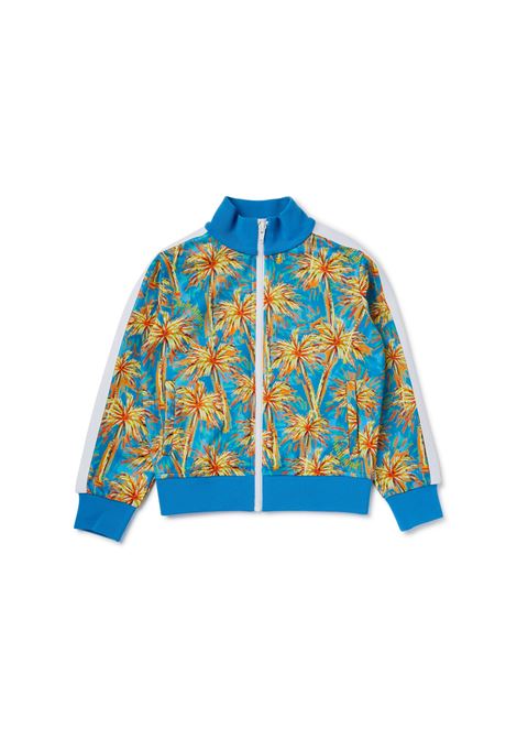 Light Blue Sweatshirt With Zip and All-Over Palm Motif PALM ANGELS KIDS | PBBD002S23FAB0024015