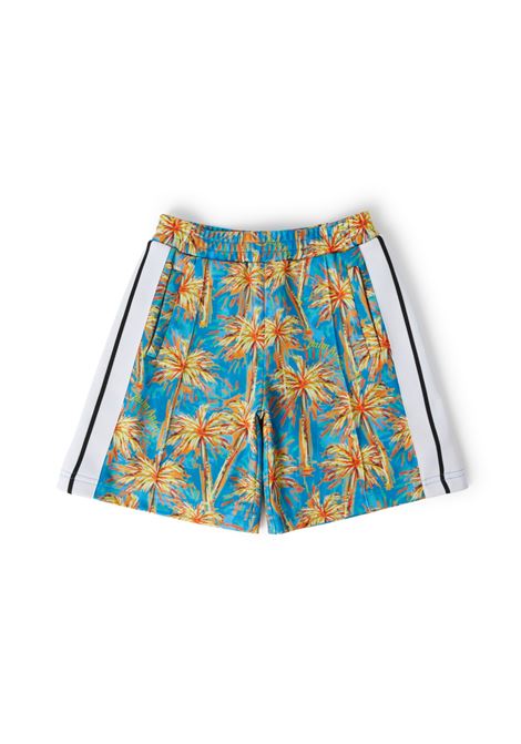 Light Blue Shorts With All-Over Palm Motif PALM ANGELS KIDS | PBCL001S23FAB0024015