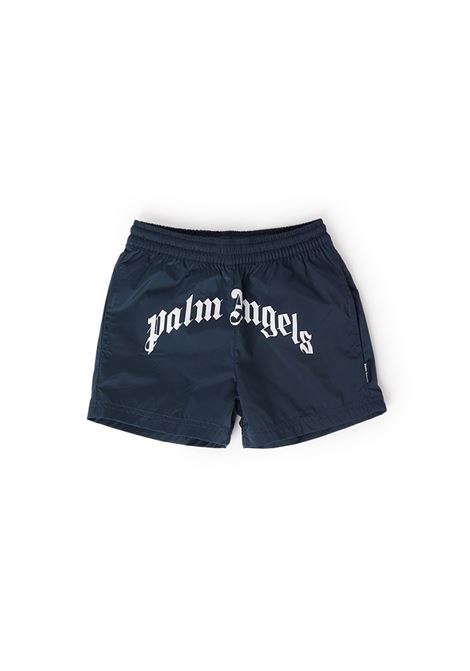 Navy Blue Swim Shorts With Front Logo PALM ANGELS KIDS | PBFD001C99FAB0014601