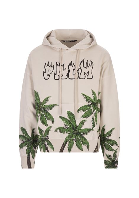Palm&Skull Vintage Hoodie In White And Green PALM ANGELS | PMBB117S23FLE0070155