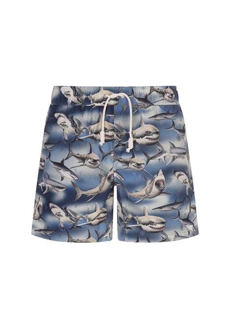 Swim Shorts Con Stampa Sharks PALM ANGELS | PMFD002S23FAB0064510