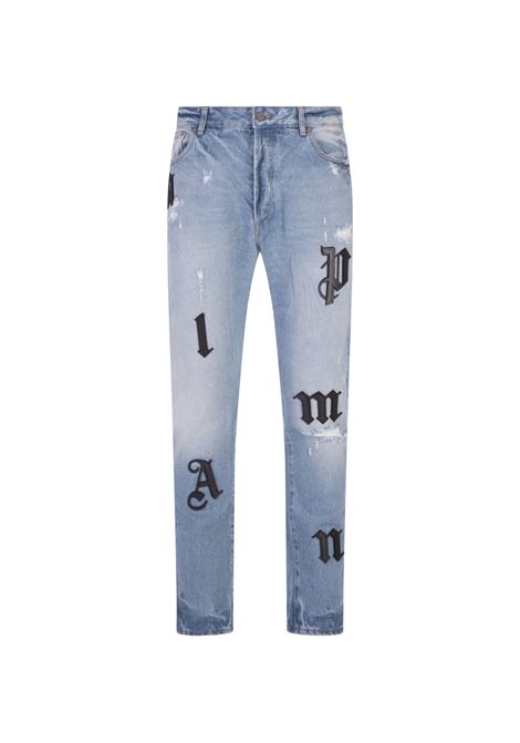 Jeans Blu Con Patches Logo PALM ANGELS | PMYA033S23DEN0194010