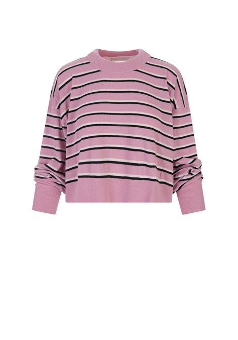Short Pink Sweater with Horizontal Stripes PALM ANGELS | PWHE043S23KNI0013084