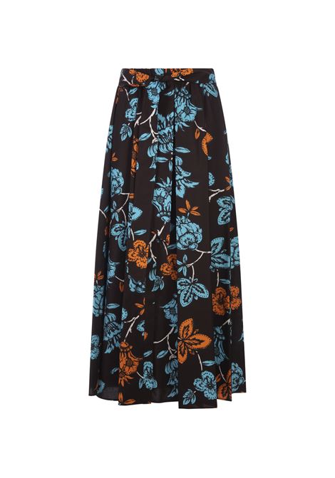 Dark Brown Long Skirt With Foliage Print PAROSH | CEYLON-D620450886