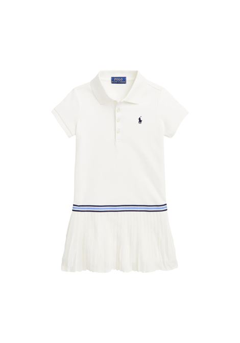 White Polo Style Dress With Pleated Skirt RALPH LAUREN KIDS | 311-862334004